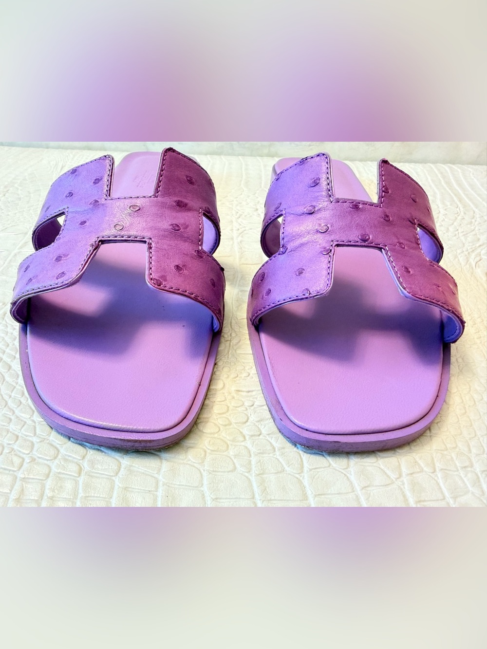 Hermes Oran sandals slides slippers lavender ostrich leather Size 39,5 ( 9,5) - Picture 5 of 16